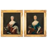 Pair of portraits of noblewomen school francese, 19th century, oil painting on canvasframed, one