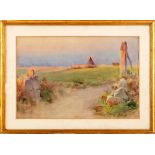 Roman countryside landscape with ruins 20th century, watercolor on paperin frame, signed36 x 54 cm