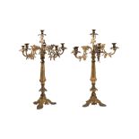 Pair of six lights candelabra in golden metal manifacture ligure, late 19th century, bases with