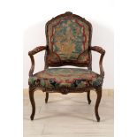 Armchair in walnutperiodo Napoleone III, mid 19th century, seat, back and armrests in Gobelin