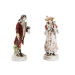 Pair of white and polychrome porcelain sculptures manifacture Italy, mid 20th century, marked N
