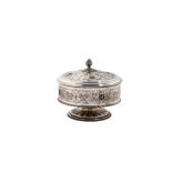 800 silver sugar bowl manifacture Italy, mid 20th century, richly engraved with vegetable motifs,