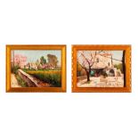 Pair of views with houses and figures 20th century, oil painting on canvasin frame, signed28 x 40