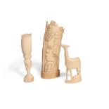 Lot of three African ivory objects mid 20th century, h 18.5 cm, 15 cm and 12 cm