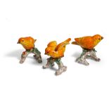 Lot of three sculptures depicting sparrows, 20th century, in polychrome porcelain, markedh cm 7