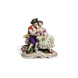 Polychrome porcelain group depicting a gallant scene manifacture Italy, mid 20th century, marked N