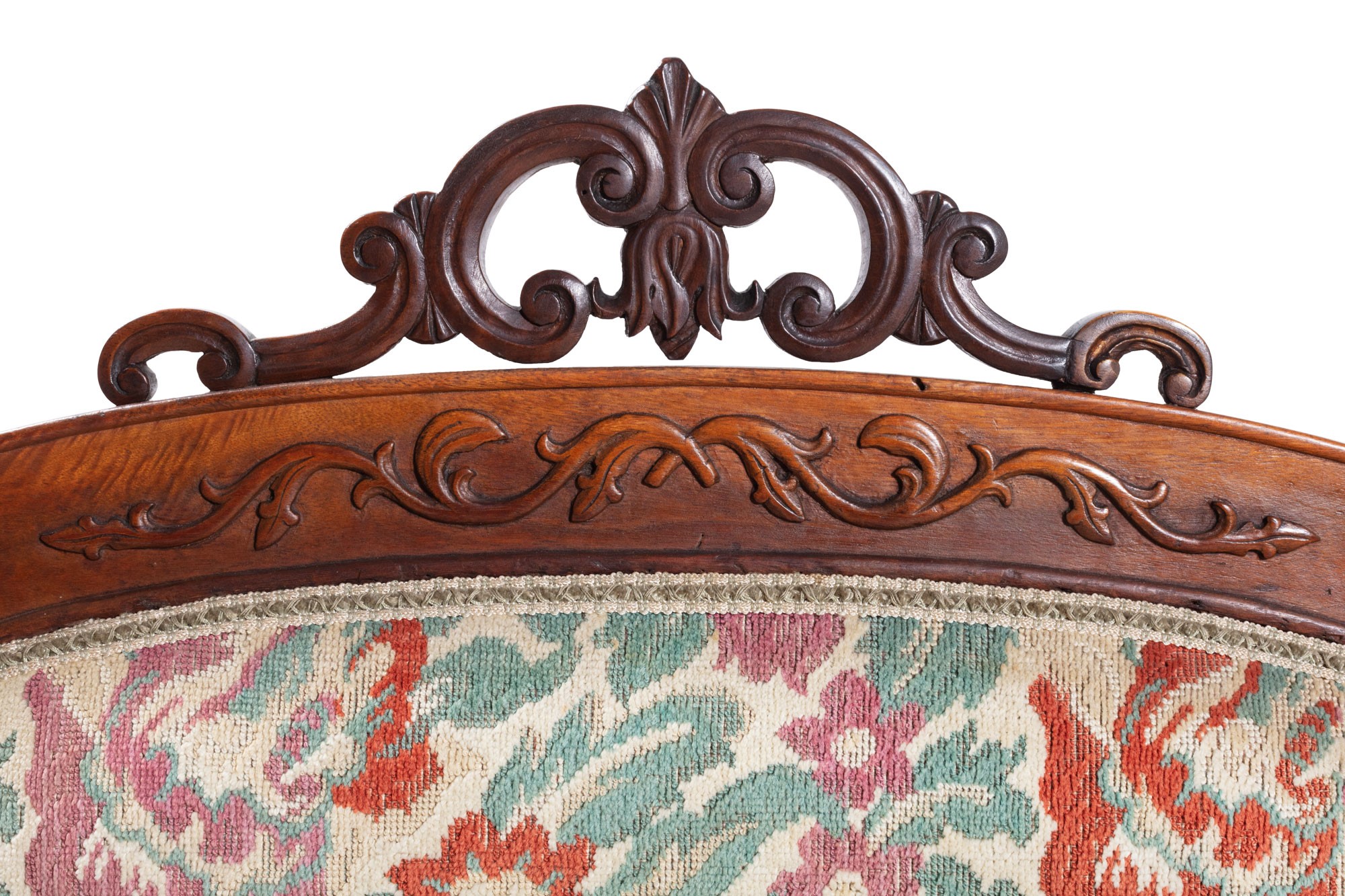 Walnut wood sofa manifacture ligure, mid 19th century, shaped armrests and back, curly feet, - Image 7 of 12