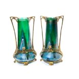 Pair of Art Nouveau vasesAustria, early 20th century, in iridescent green glass mounted on a