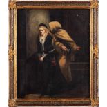 Girl with a friar mid 19th century, oil painting on canvasinitialed, framed43 x 34 cm