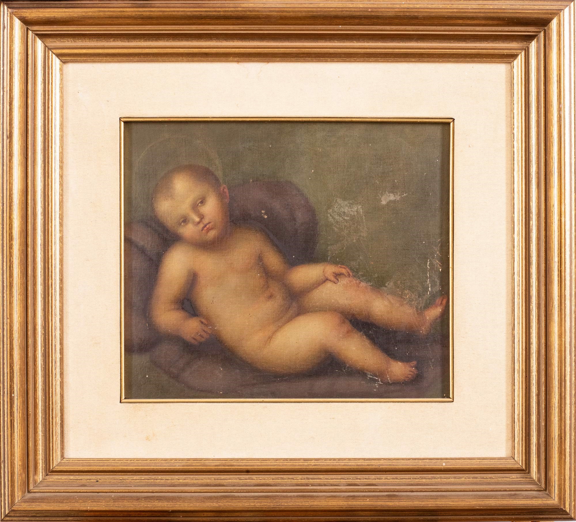baby Jesus Italy, late 19th- early 20th century, oil painting on canvasin the frame, diffuse drops - Image 2 of 5
