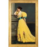 Portrait of woman in yellow dress 19th century, oil painting on canvassigned, framed135 x 80 cm