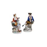 Lot of two polychrome porcelain sculptures manifacture Italy, mid 20th century, depicting mandolin