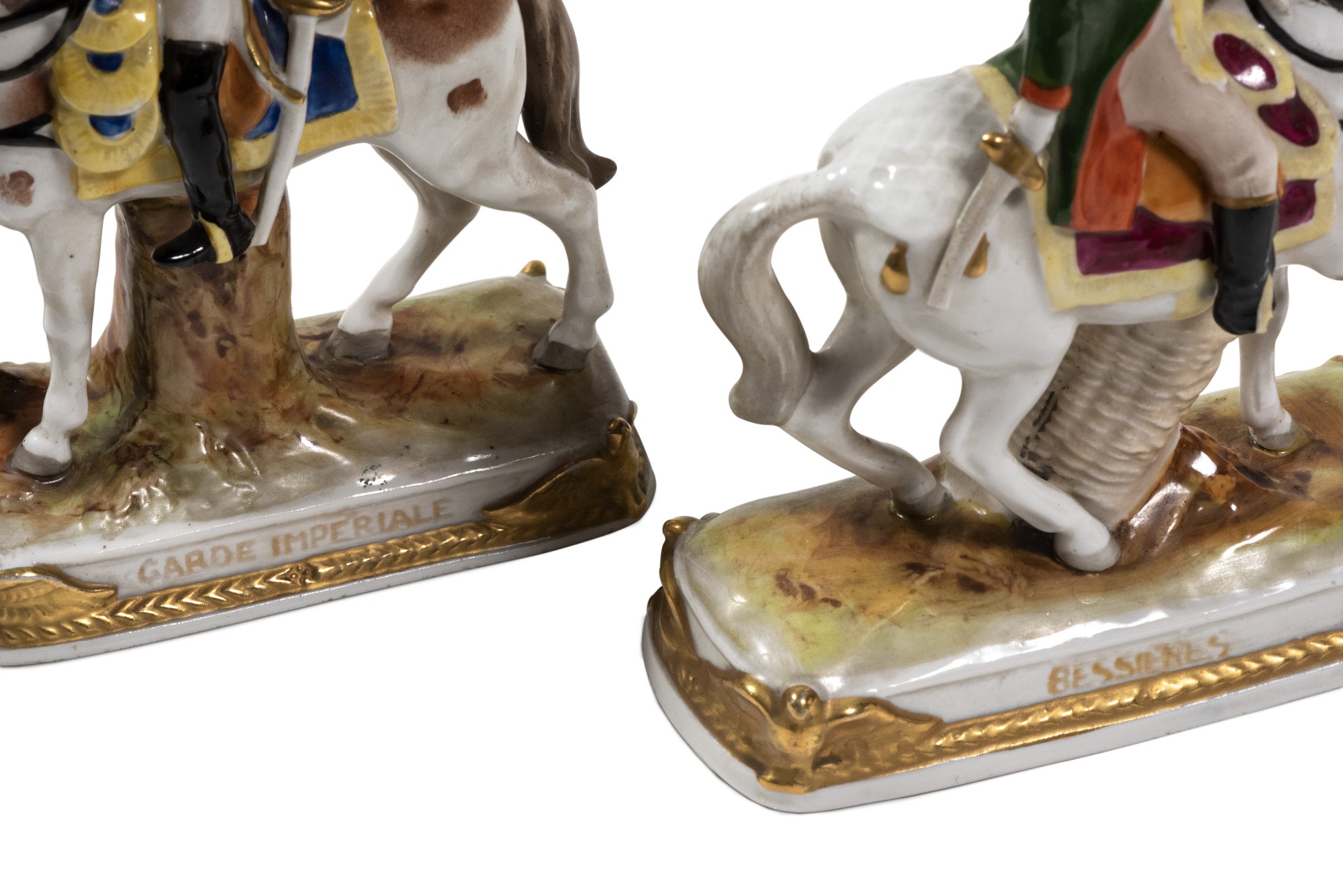 Lot of two polychrome porcelain sculptures Italian manufacture, mid 20th century of officers on - Image 2 of 3