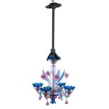 Murano chandeliersecond half of the 20th centuryin colorless and polychrome glass, with four arms