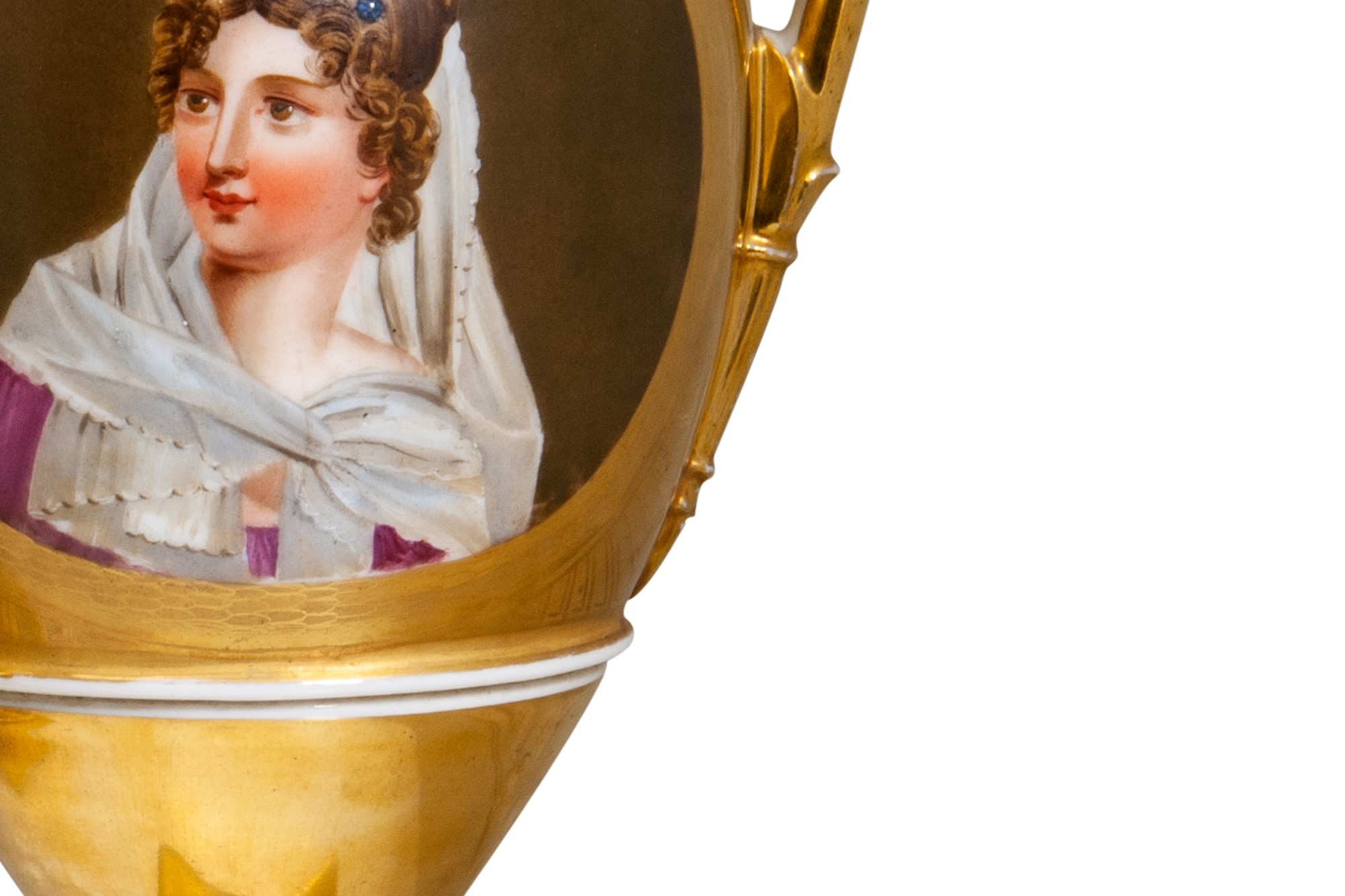 Pair of vasesFrance, 20th centuryin golden porcelain, on the back portraits of noblewomen inside - Image 3 of 5