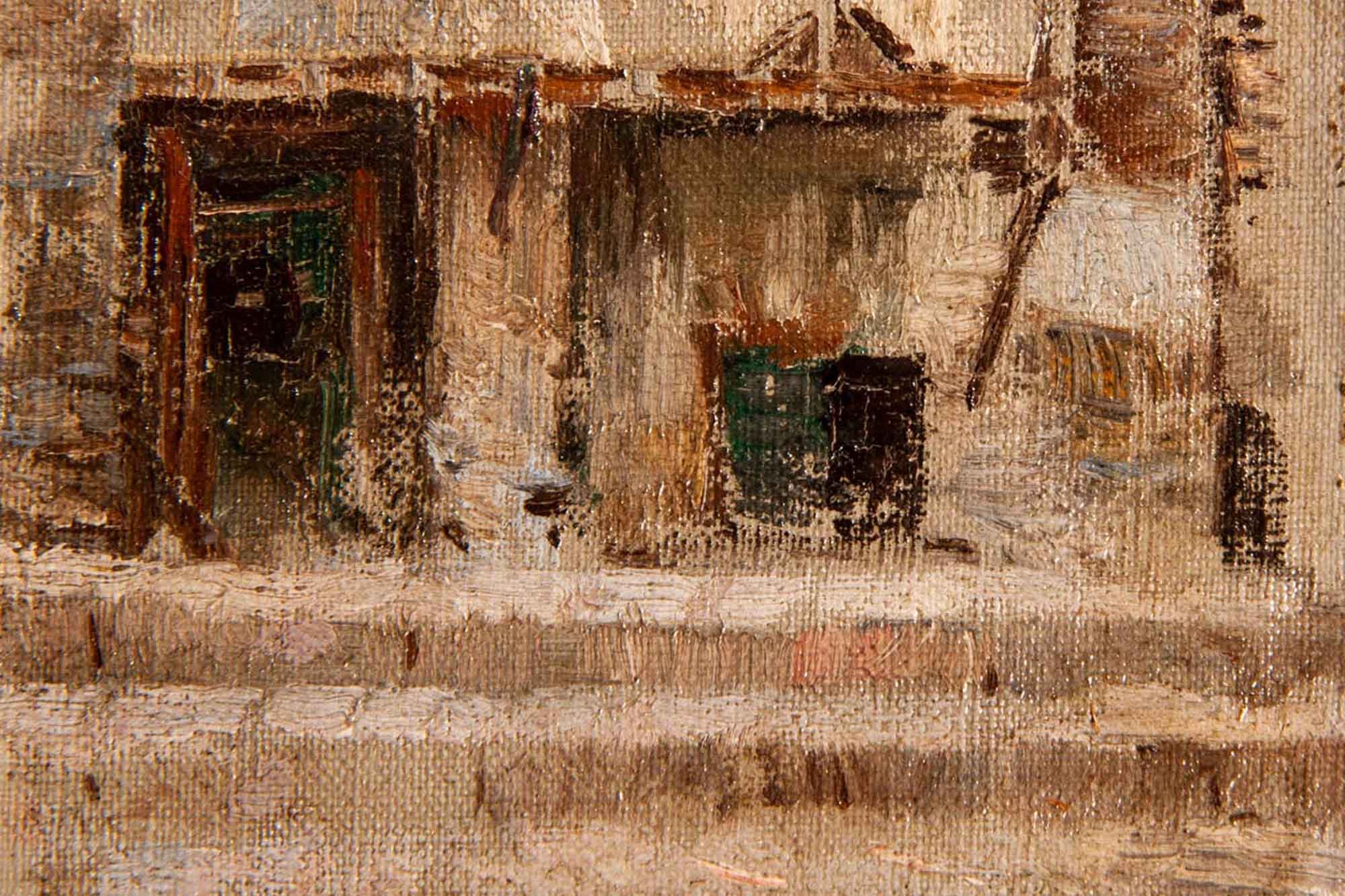Antonio Reyna Manescau (1859-1937) (Att.) Courtyard of Via Margutta early 20th centuryoil painting - Image 3 of 4