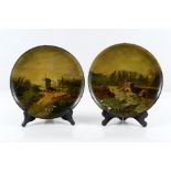 Pair of ceramic p lates painted with landscapes Italian manufacture, 1930ssigned by the author,
