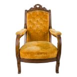 Armchair in walnutLigurian manufacture, 1830-1840backrest w carved with phytomorphic motifs, open