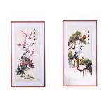 Pair of embroidery with birds on flowering branchesChina, 20th centuryin frame70 x 30 cm