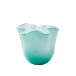 VaseItaly, contemporary manufacturein aqua green glass with white interior h 14.5 cm