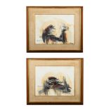 Giordano Belardinelli(1915 - ) Pair of abstract paintings20th centurymixed media on canvassigned, in