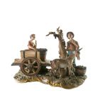 The harvest Italian manufacture, 70spolychrome porcelain group, signed on the back Volta, some