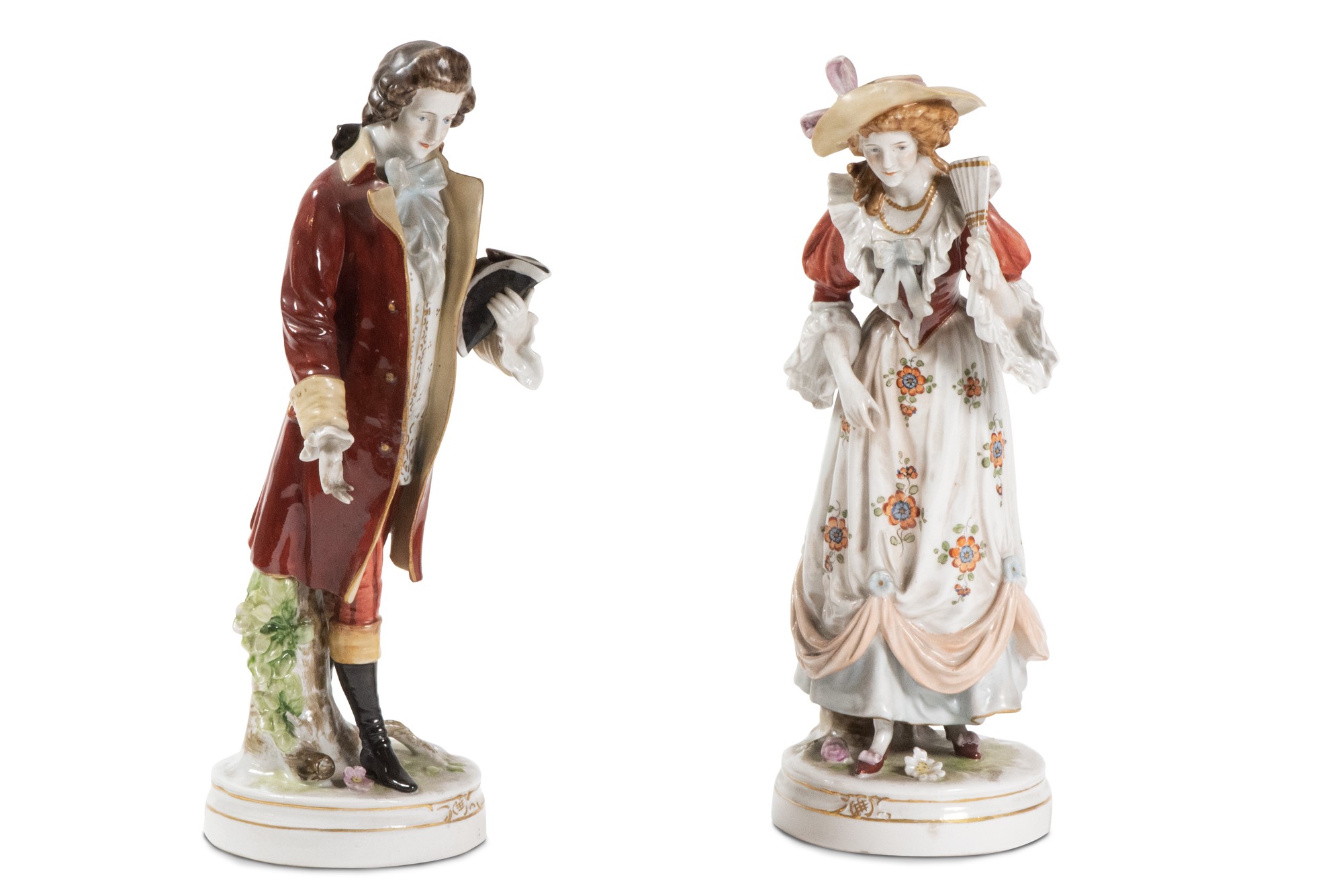 Pair of white and polychrome porcelain sculptures Italian manufacture, mid 20th centurymarked N