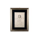 Orfeo Tamburi(1910 - 1994) Silver metal p late1947of a seated woman, signed and dated, framed 29.5 x