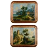 Pair of landscapes with figures late 19th centuryoil painting on canvasin a golden frame39 x 49 cm