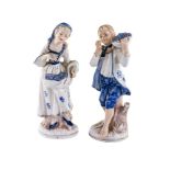 Pair of white and polychrome porcelain sculptures Italian manufacture, second half of the 20th