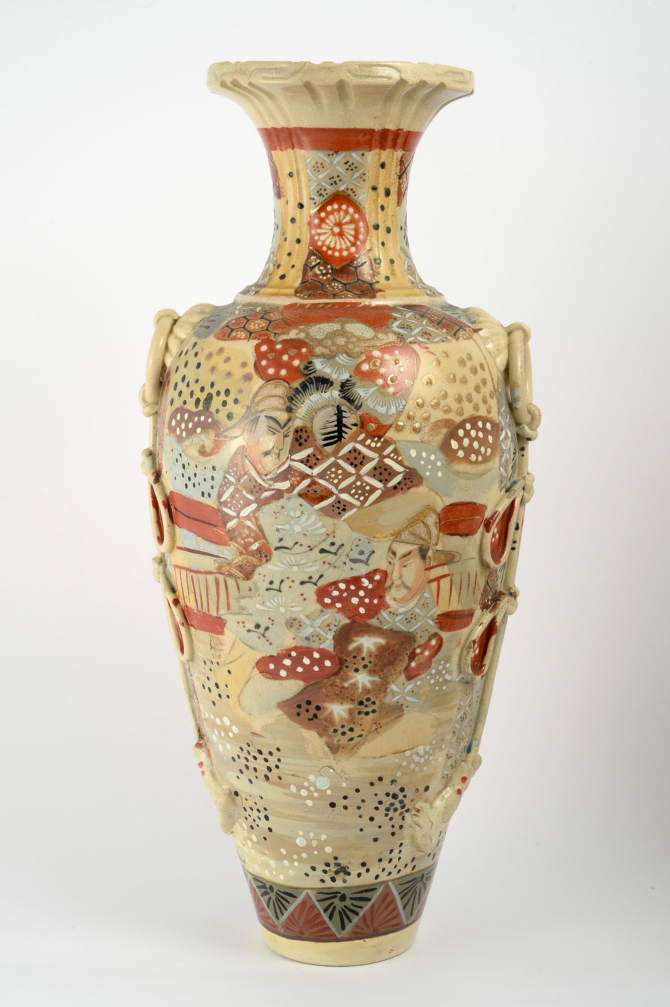 Pair of Satsuma vasesJapan, first half of the 20th centurydecorated with samurai, restorations and - Image 2 of 12