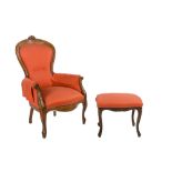 Armchair and stoolTuscan manufacture, first half of the 20th centuryin carved and stained wood,
