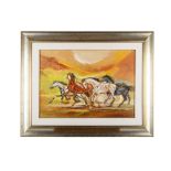 Giacomo De Michelis(1935 - ) Horse race20th centuryoil painting on canvasin frame, signed70 x 50 cm