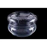 Ground glass boxround shaped, with lid engraved with butterfly and plant motifs11 x 17 cm