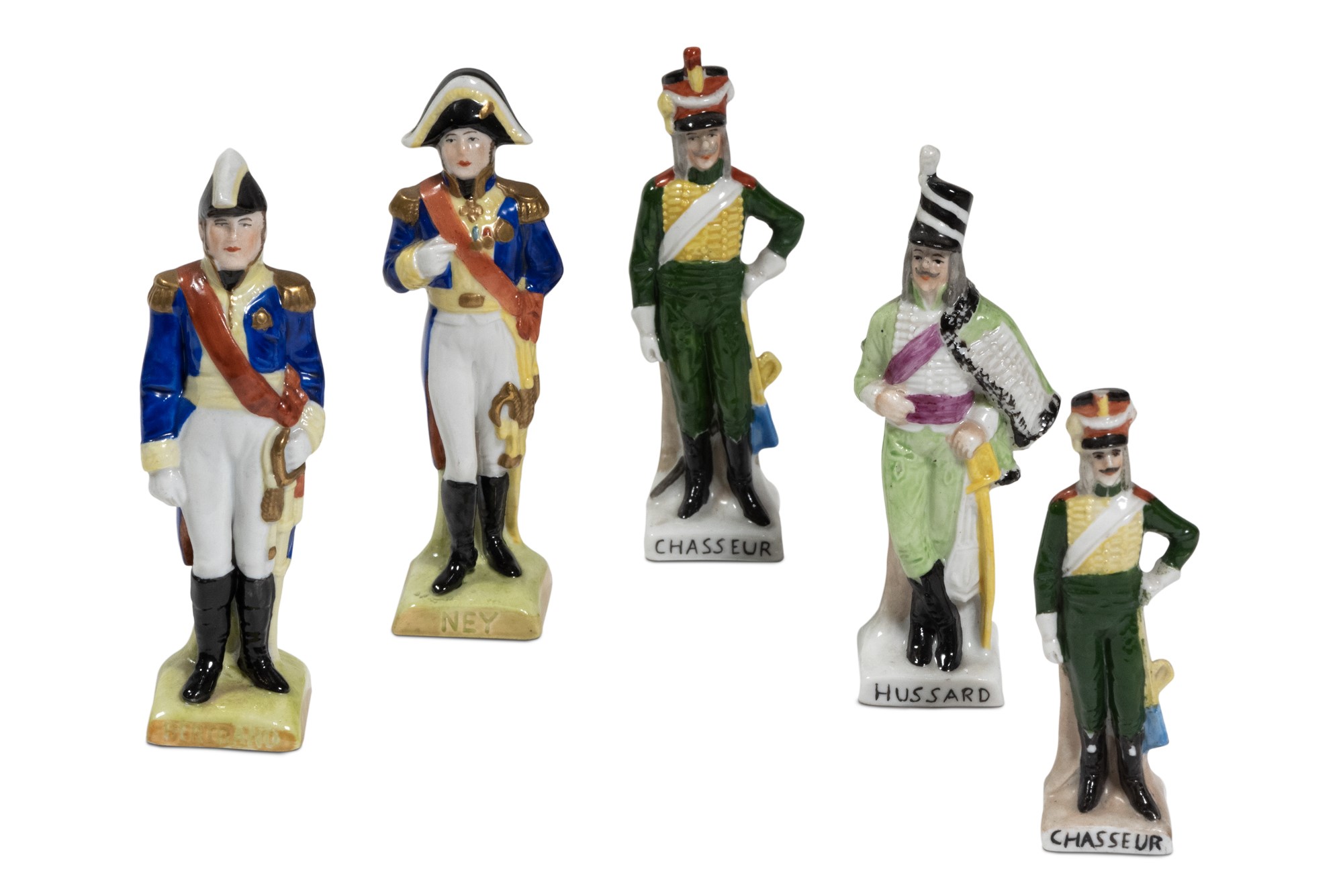 Lot of five sculptures of officers Italian manufacture, mid 20th centuryin white and polychrome