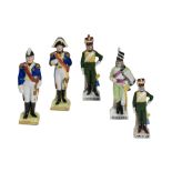 Lot of five sculptures of officers Italian manufacture, mid 20th centuryin white and polychrome