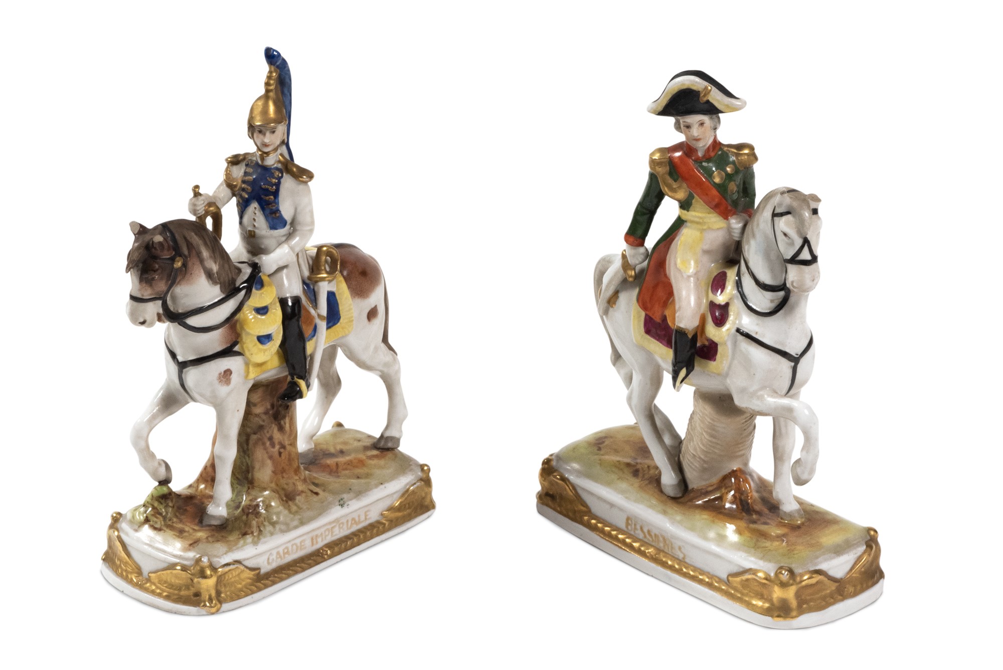 Lot of two polychrome porcelain sculptures Italian manufacture, mid 20th century of officers on