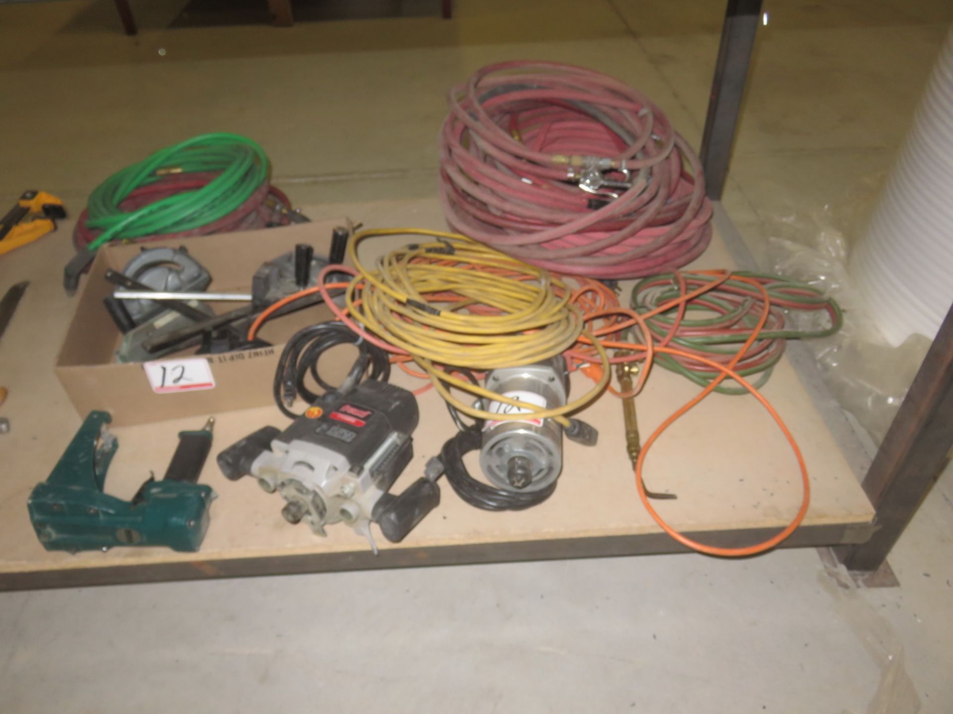 LOT - ROUTERS, STAPLE GUN (AS IS), EXTENSION CORDS, ACETYLENE TORCH