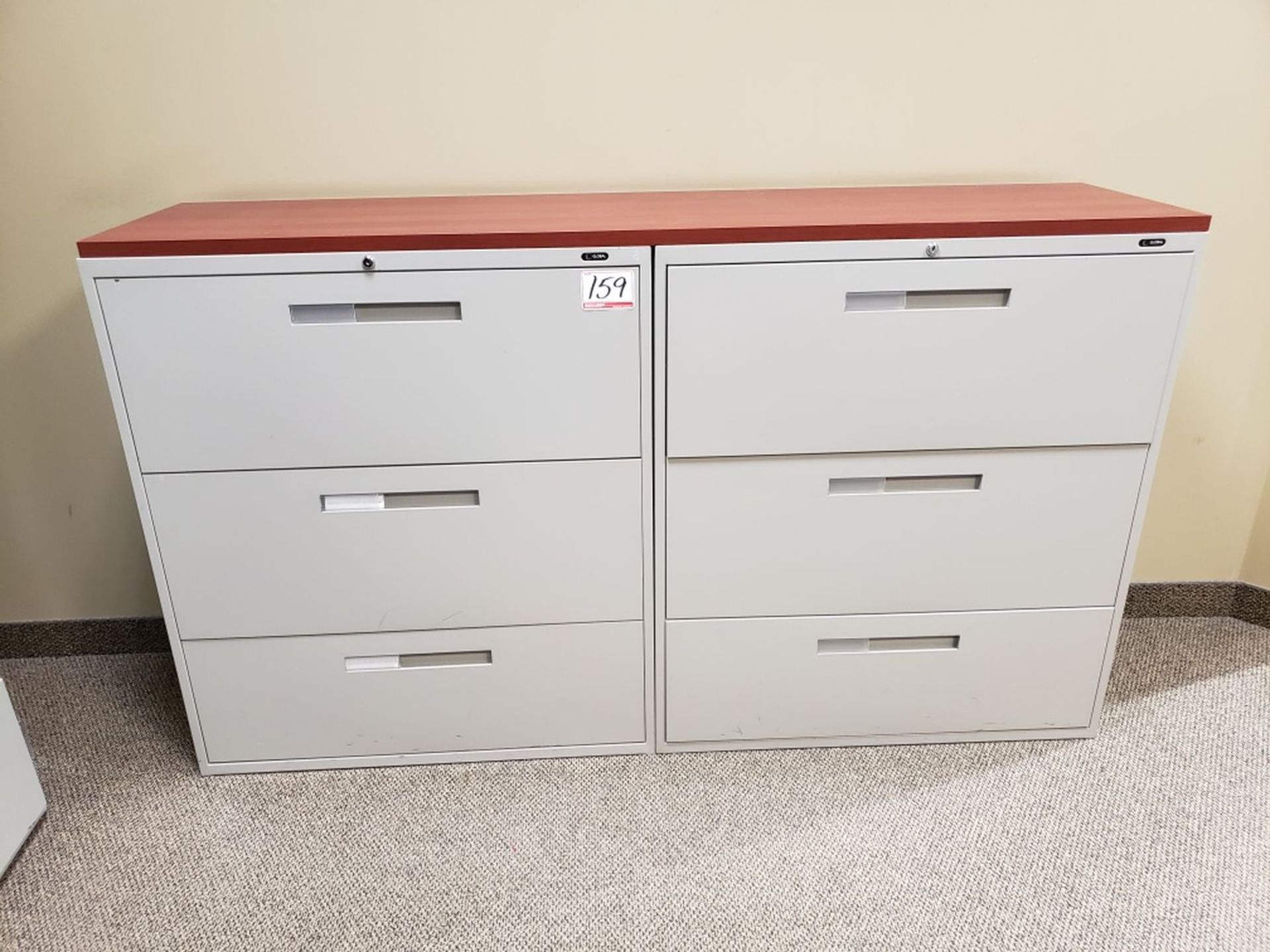 UNITS - GLOBAL GREY 3-DR LATERAL FILE CABINET W/ WOOD TOP