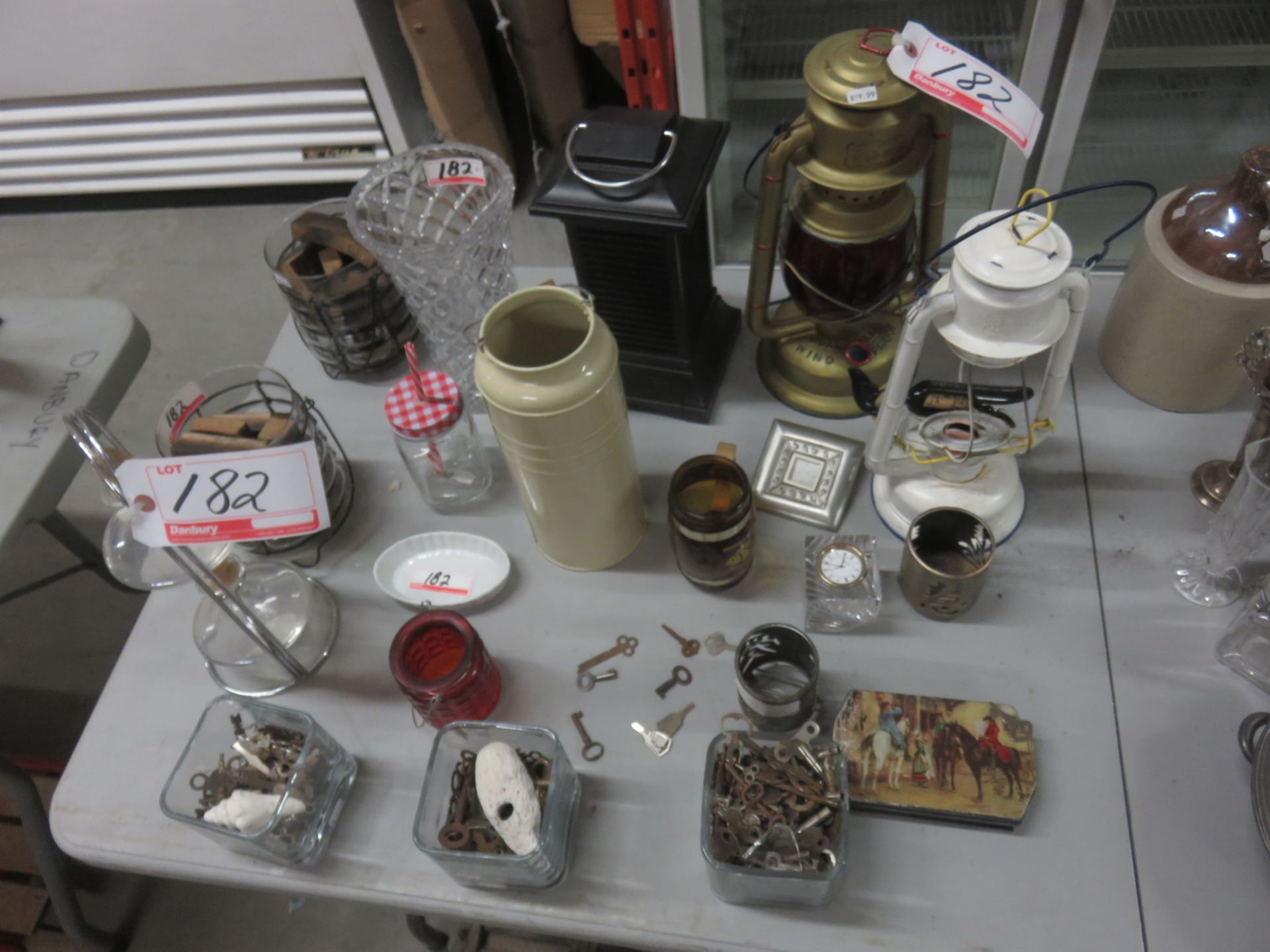 LOT - LANTERNS, VASES, KEYS, ETC