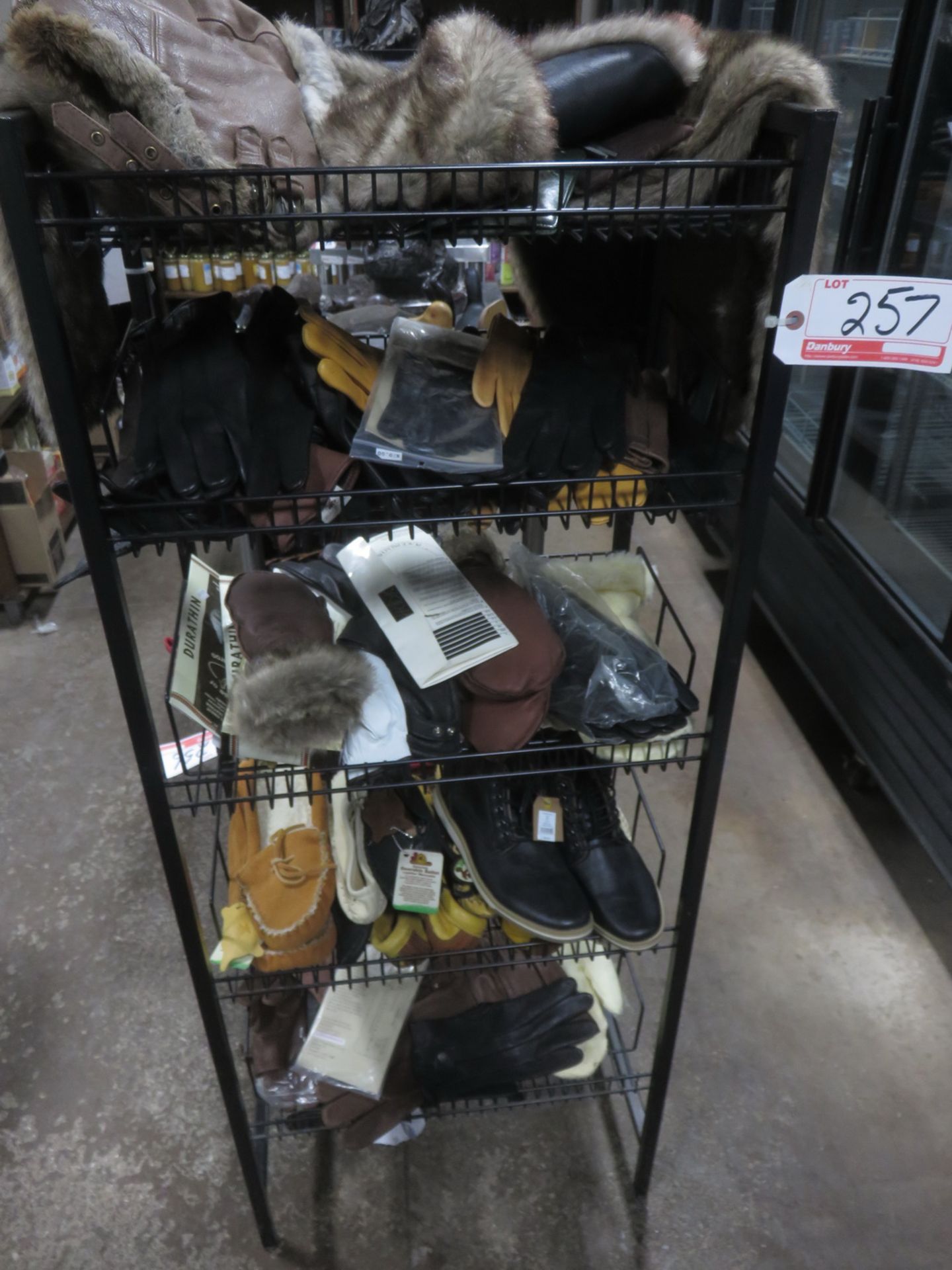 LOT - LEATHER & ASSTD GLOVES, SHOES, SLIPPERS, ETC W/ STAND - Image 2 of 2