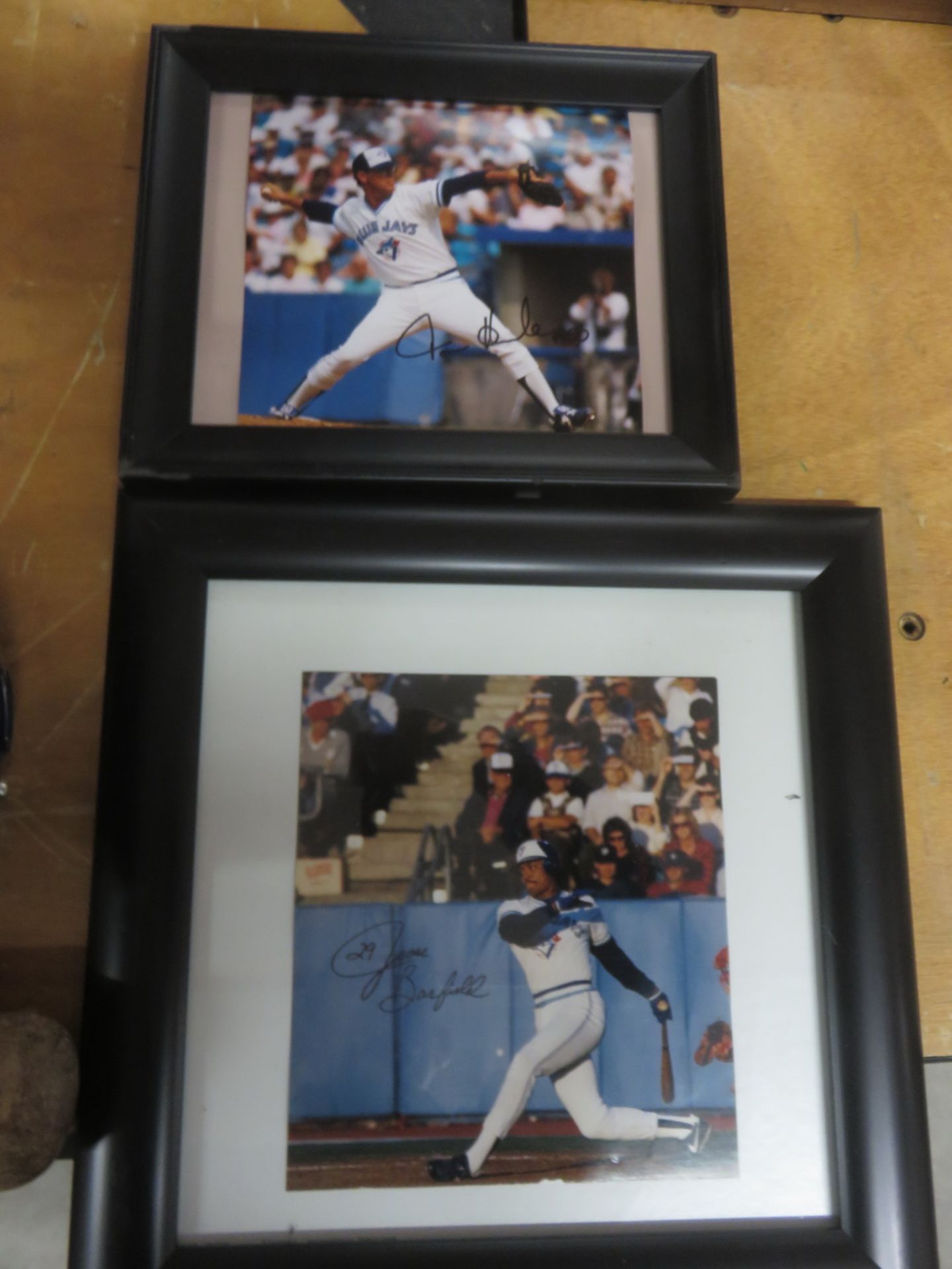 LOT - BASEBALL BASES, GLOVES, BALLS, JESSE BARFIELD & TOM HENKE AUTOGRAPHED PICTURES