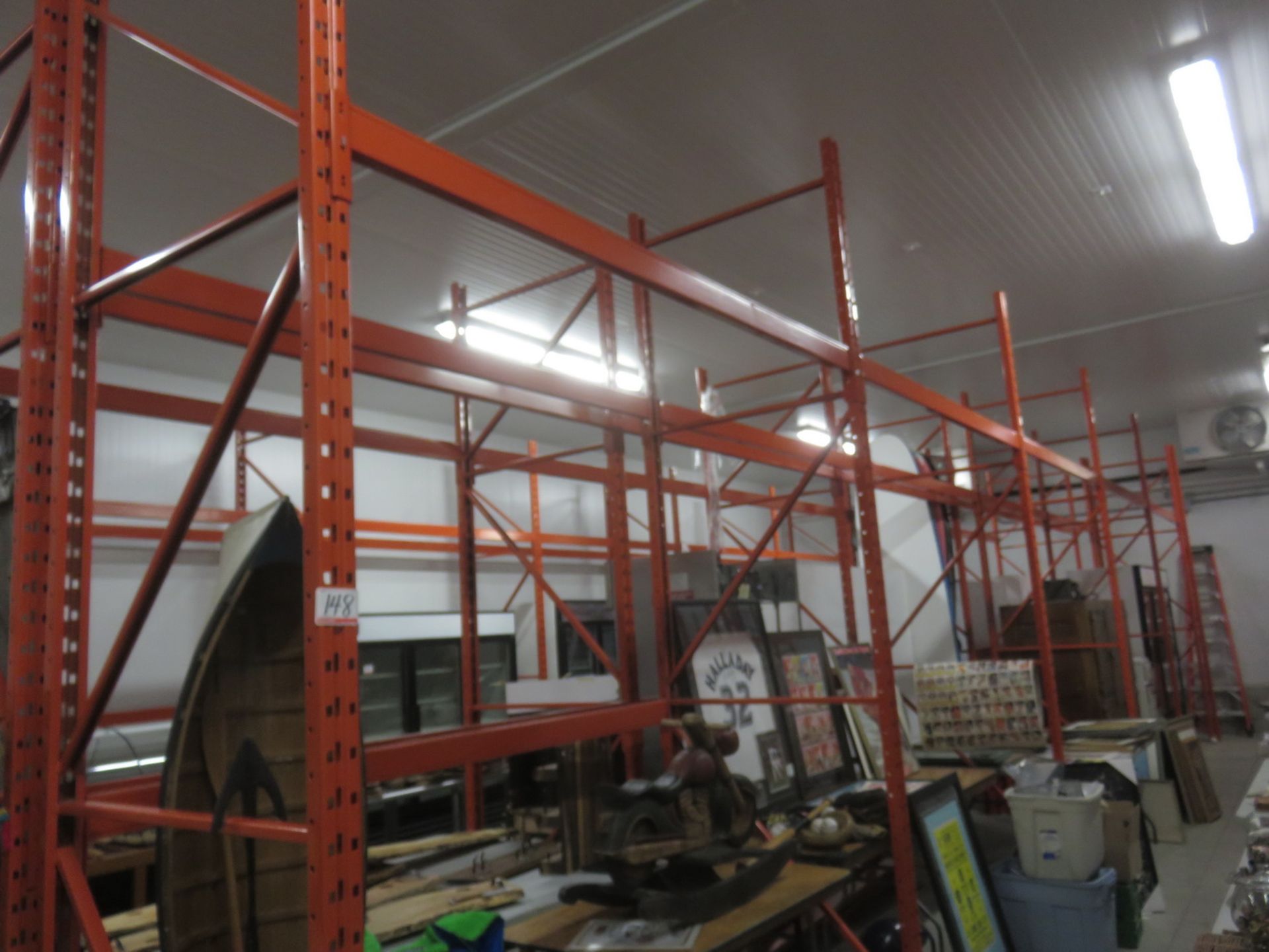 SECTIONS - ORANGE STEEL 42" X 8' X 12'H PALLET RACKING (4 CROSS BEAMS / SECTION) - MUST CUT BOLTS