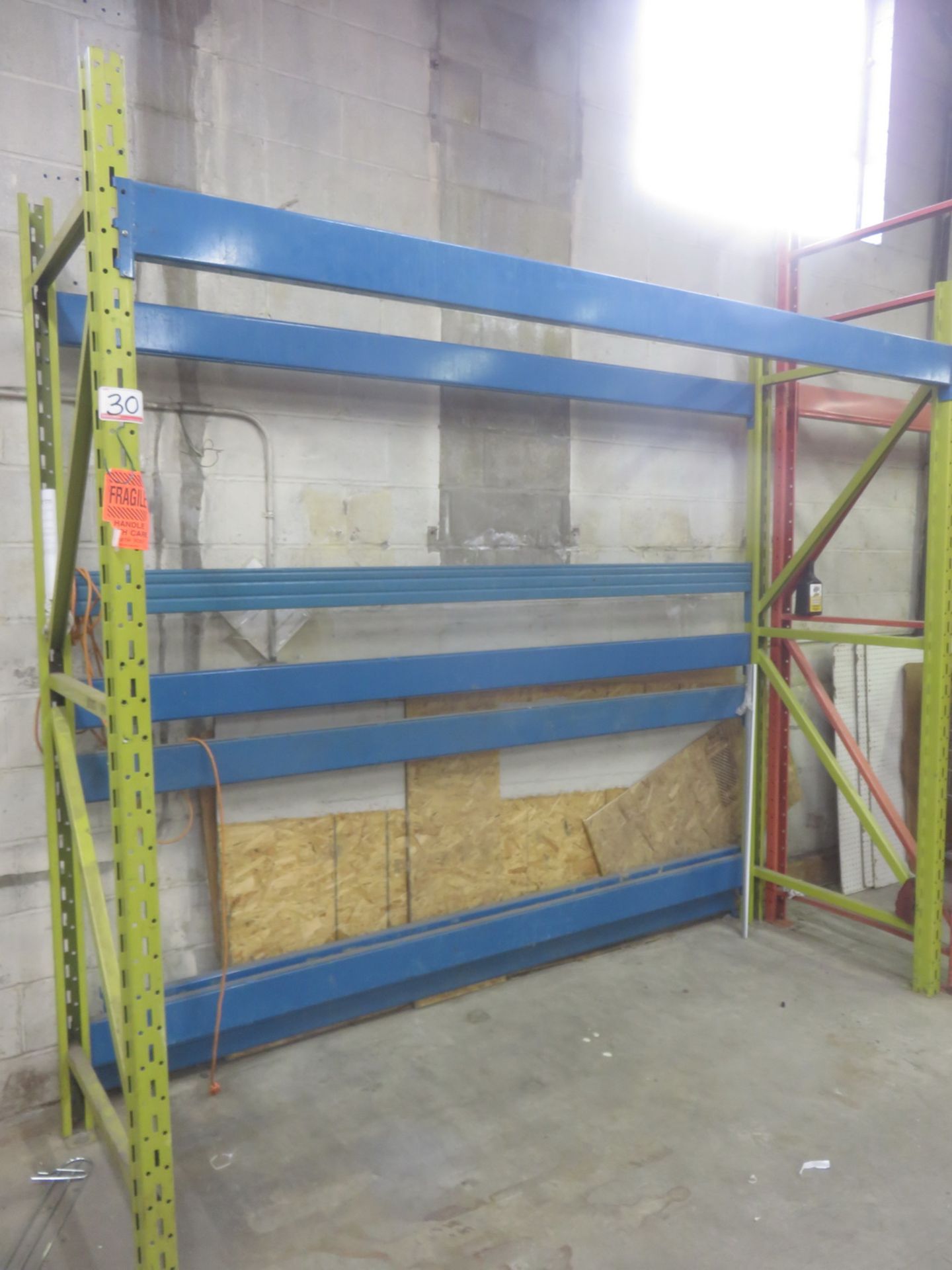 SECTION - GREEN & BLUE 36" X 9' X 102"H RACK W/ (8) CROSS BEAMS