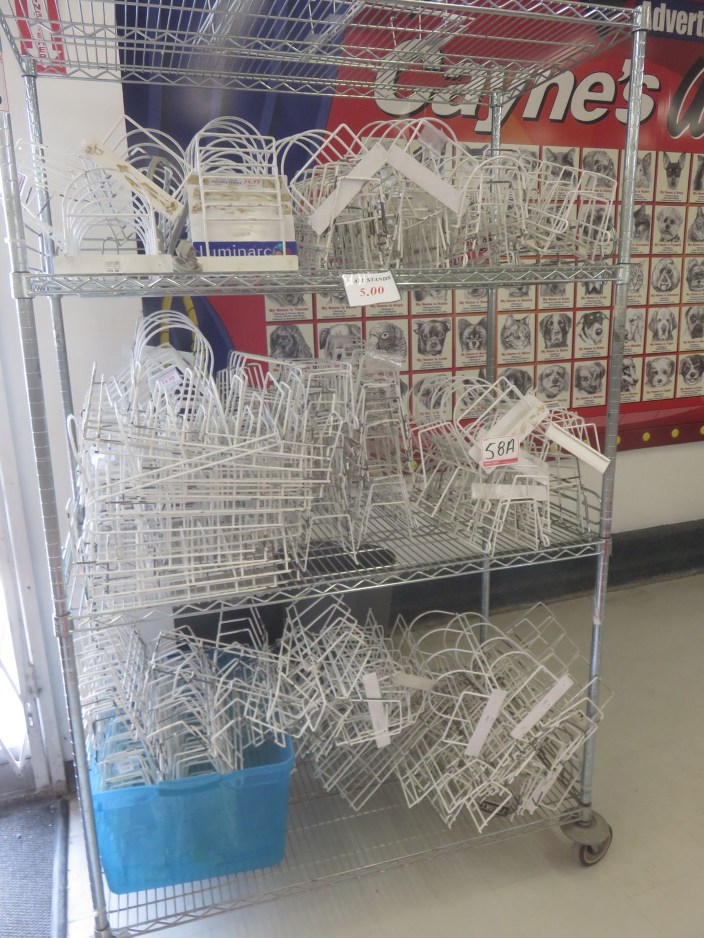 LOT - CHROME & WHITE WIRE ASSTD DISPLAY SHELVING & STANDS (DOES NOT INCLUDE PORTABLE RACK)
