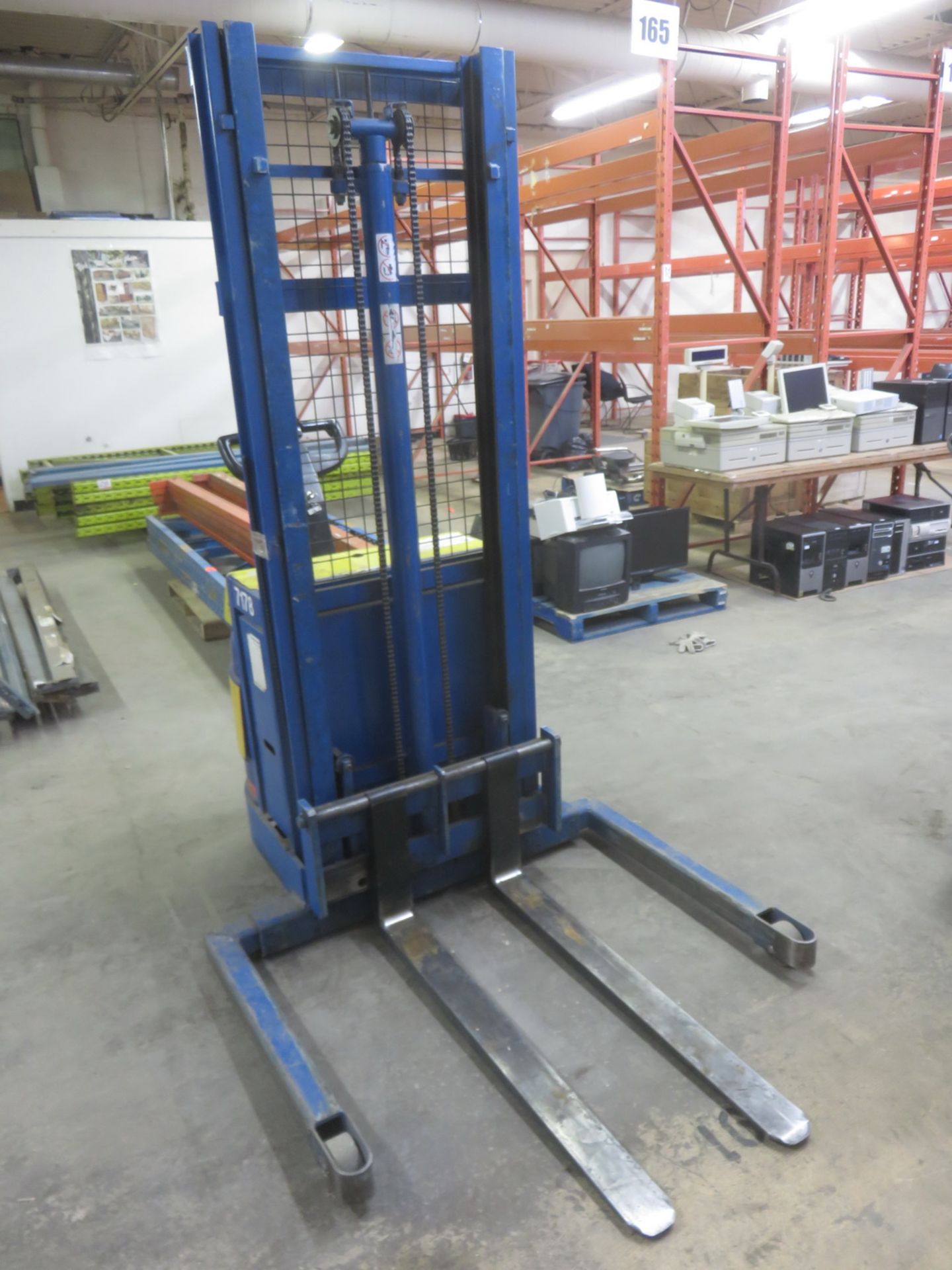 BLUE GIANT BGS30-130 3,000LBS CAP 130"H LIFT ELECTRIC PALLET STRADDLE STACKER W/ CHARGER, S/N - Image 2 of 2