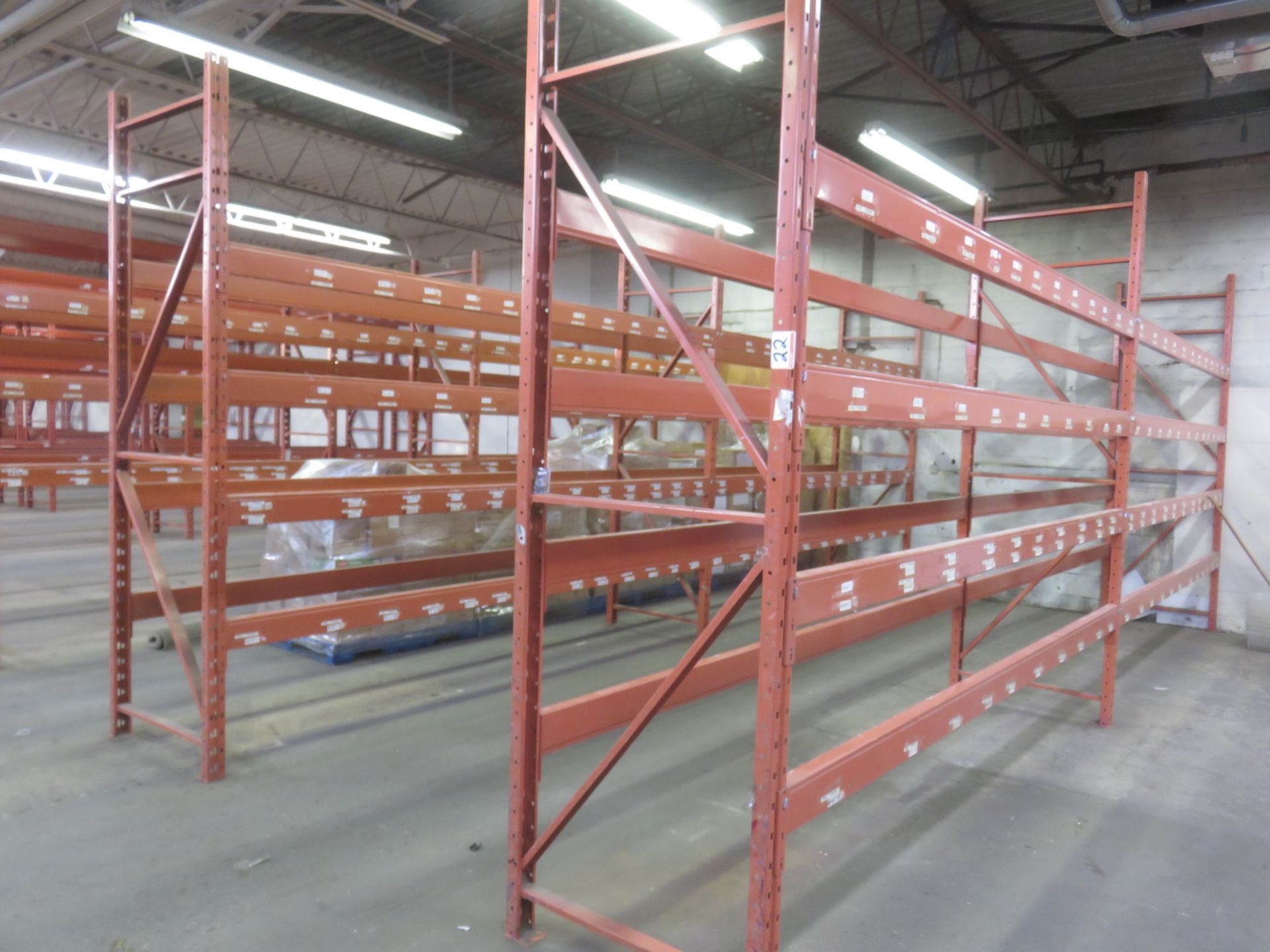 SECTIONS - ORANGE STEEL 3' X 12' X 10'H PALLET RACKING (4 ROWS OF 2 SECTION) (48-CROSS BEAMS TOTAL)