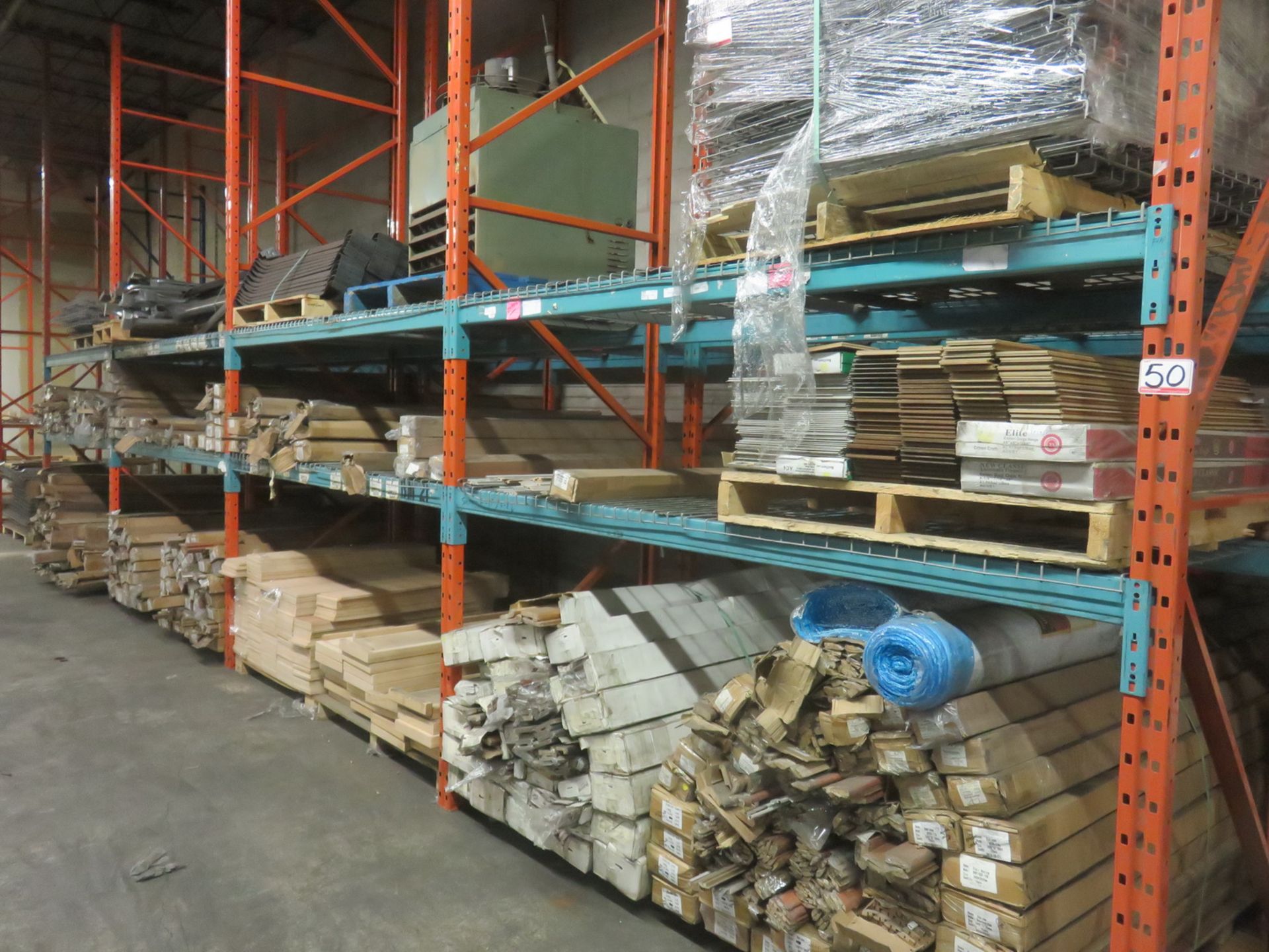 SECTIONS - ORANGE + BLUE STEEL APPR 42" X 93" + 96" X 14 + 16' H PALLET RACKING (1 ROW,7 SECT - 1