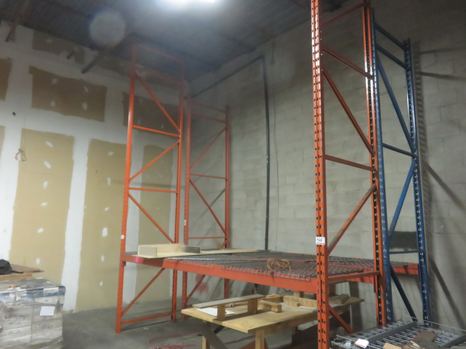 SECTIONS - ORANGE & BLUE 42" X 12' X 14' & 16'H RACKING (4 CROSS BEAMS TOTALS) (NO WIRE DECKING)