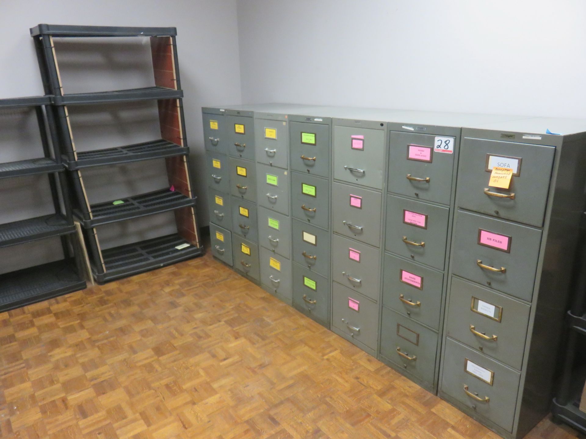 LOT - FILE CABINETS + PLASTIC SHELVING